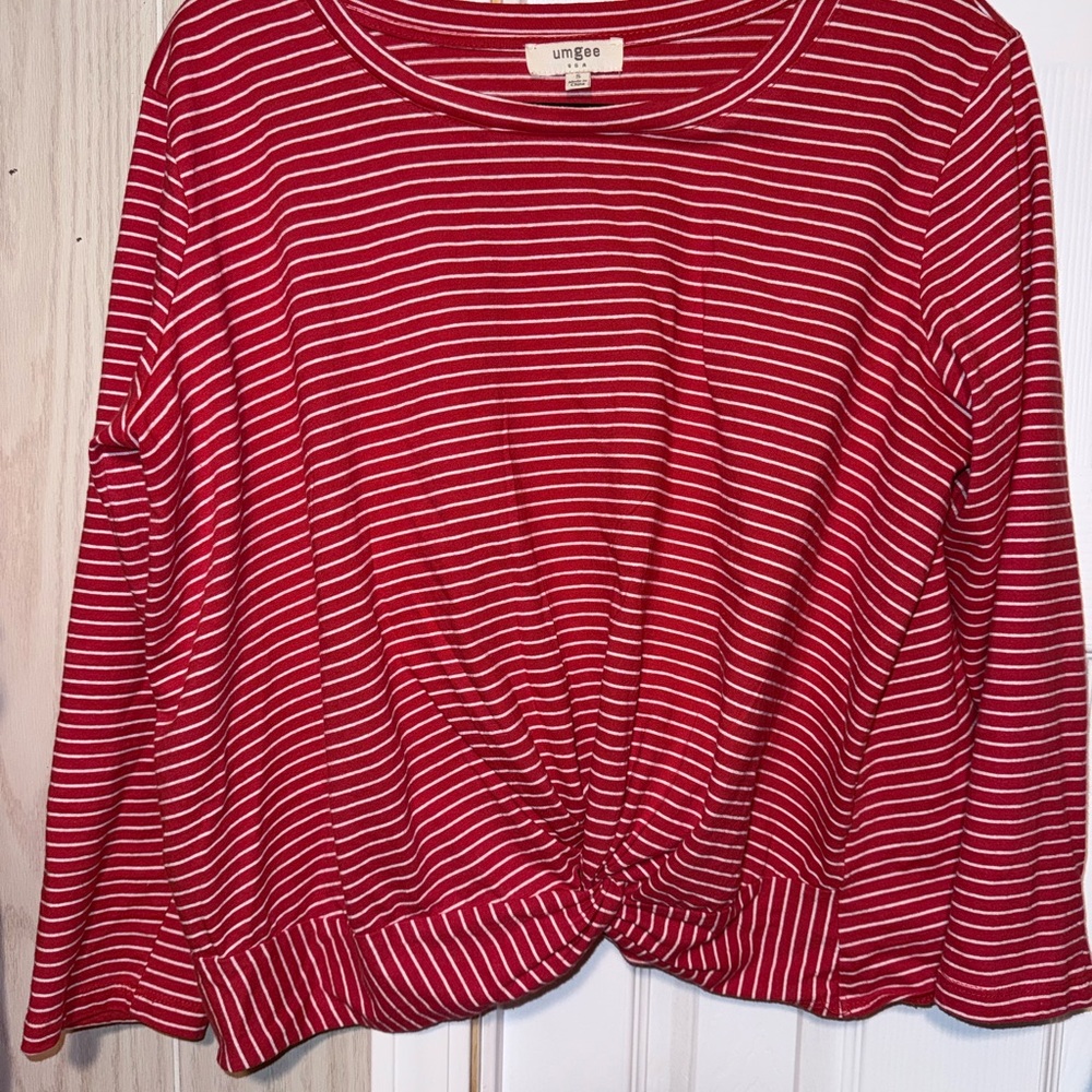 Umgee Outfitters Red and White Striped Long Sleeve Top